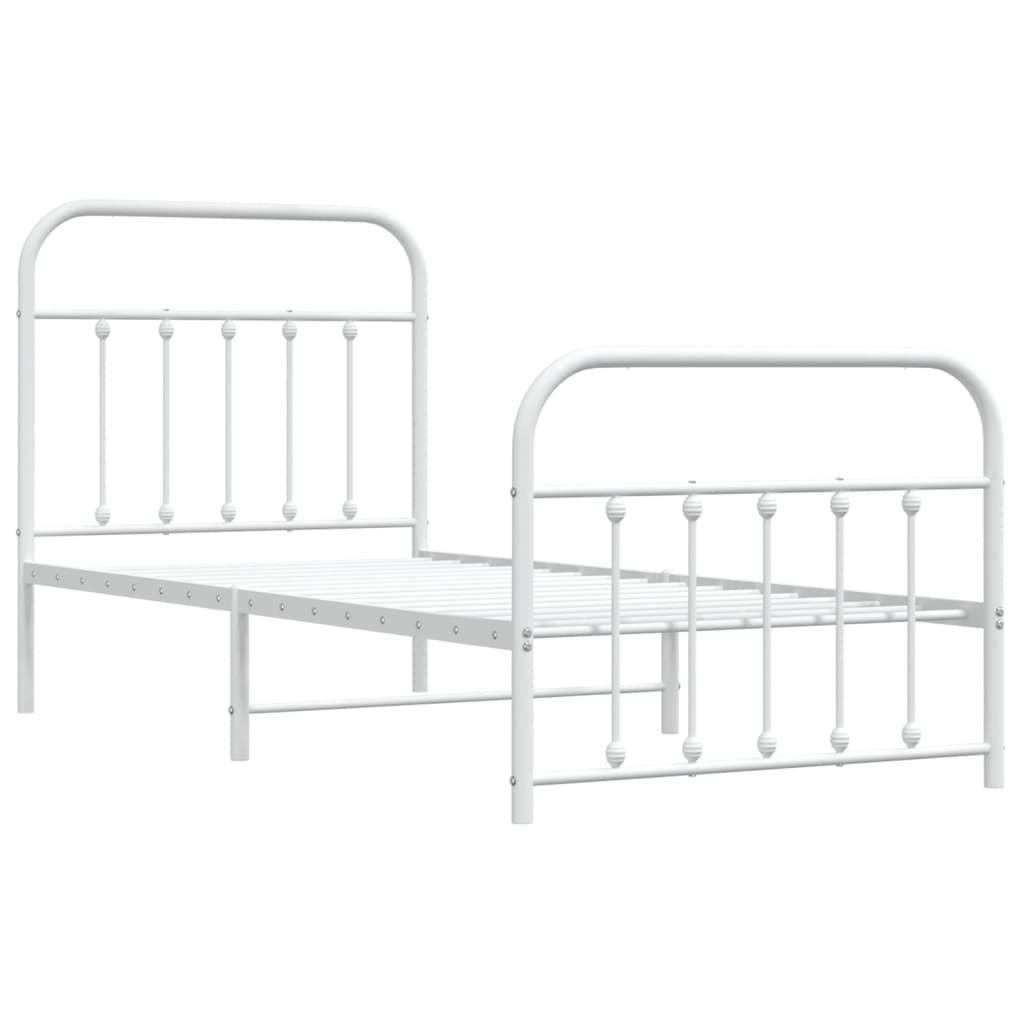 vidaXL Metal Bed Frame with Headboard and Footboard White 90x190 cm Single