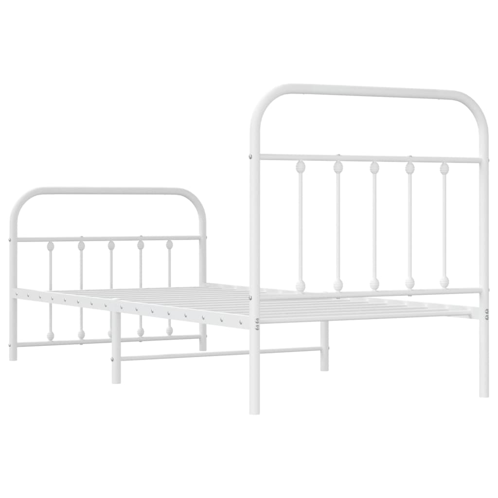 vidaXL Metal Bed Frame with Headboard and Footboard White 90x190 cm Single