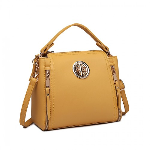 E1851 - Miss Lulu Leather Look Dual Zipped Handbag - Yellow