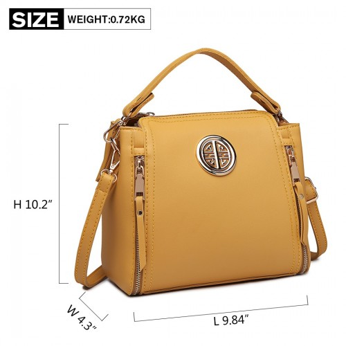 E1851 - Miss Lulu Leather Look Dual Zipped Handbag - Yellow