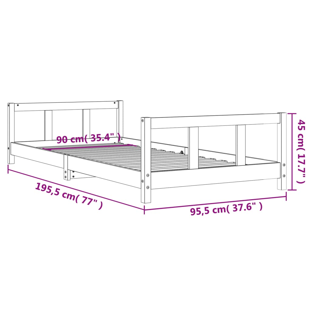 vidaXL Kids Bed Frame White 90x190 cm Solid Wood Pine