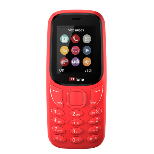 TTfone TT170 Red Dual SIM with USB Cable, O2 Pay As You Go