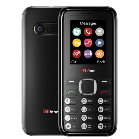 TTfone TT150 Black Dual SIM Mobile with USB Cable, O2 Pay As You Go