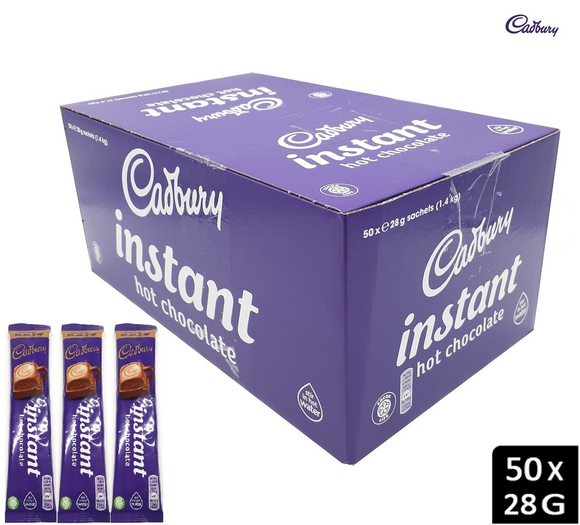 Cadbury Instant Hot Chocolate Single Sachets Cocoa Powder Drink 50x28g Full Box