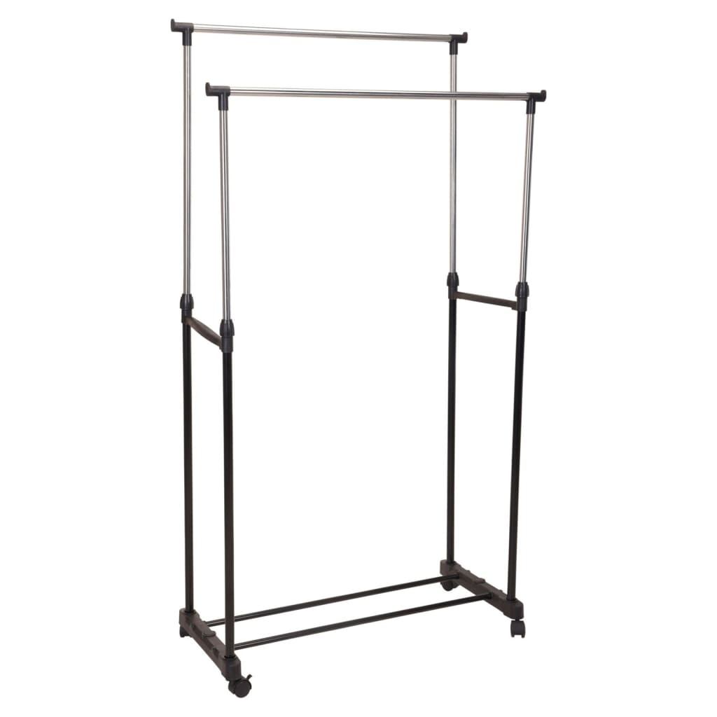 Storage Solutions Clothing Rack Double Hangers with Wheels Adjustable 80x42x(90-160) cm