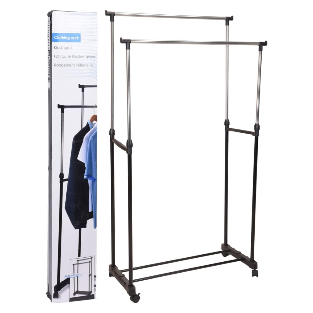 Storage Solutions Clothing Rack Double Hangers with Wheels Adjustable 80x42x(90-160) cm