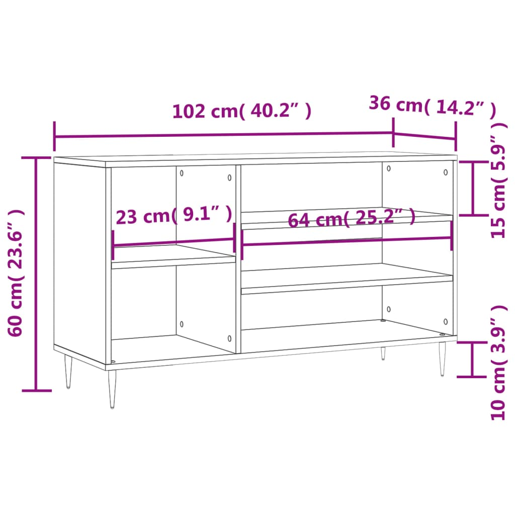 vidaXL Shoe Cabinet Sonoma Oak 102x36x60 cm Engineered Wood