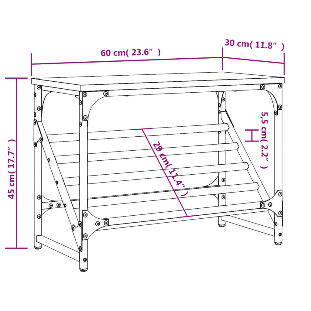 vidaXL Shoe Rack Smoked Oak 60x30x45 cm Engineered Wood