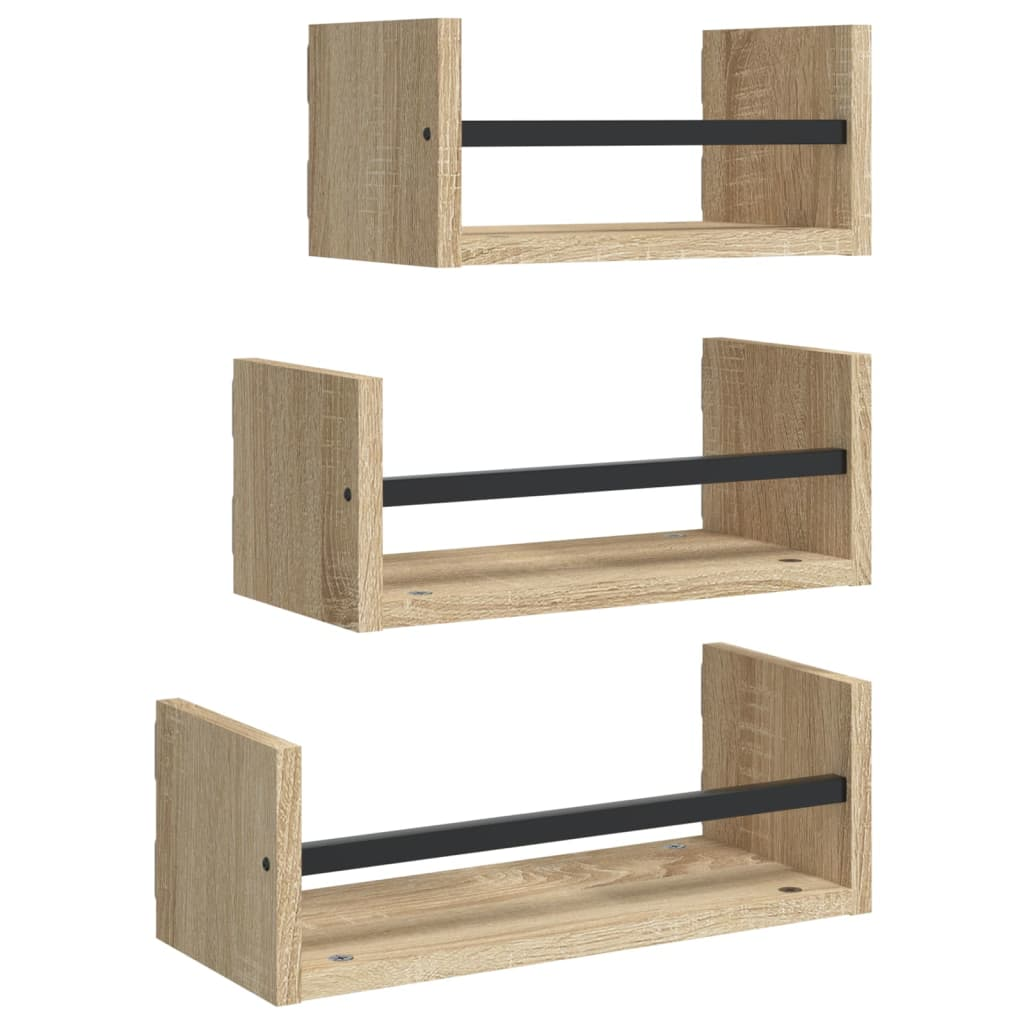 3 Piece Wall Shelf Set with Bars Sonoma Oak Engineered wood