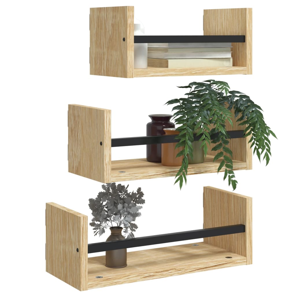 3 Piece Wall Shelf Set with Bars Sonoma Oak Engineered wood