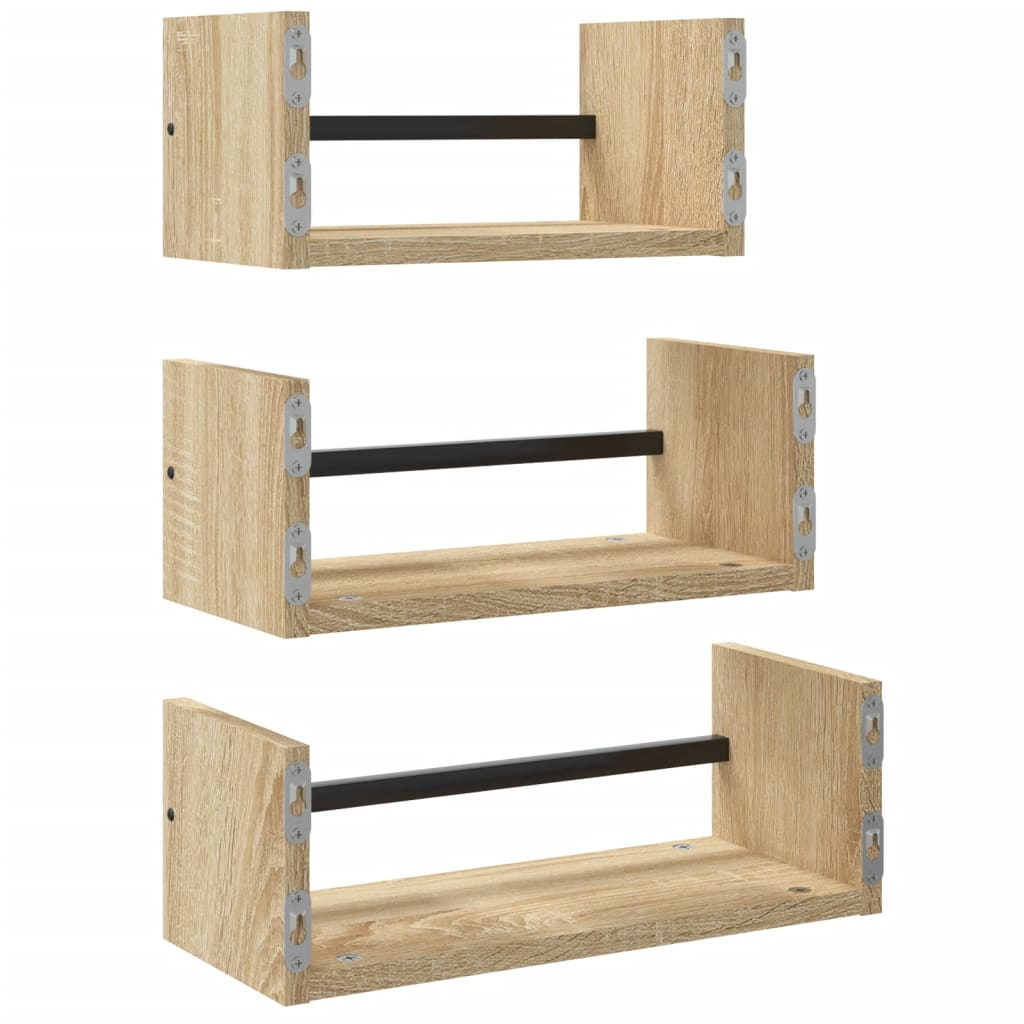 3 Piece Wall Shelf Set with Bars Sonoma Oak Engineered wood