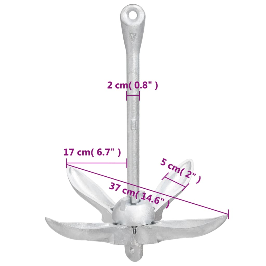 vidaXL Folding Anchor Silver 3.2 kg Malleable Iron