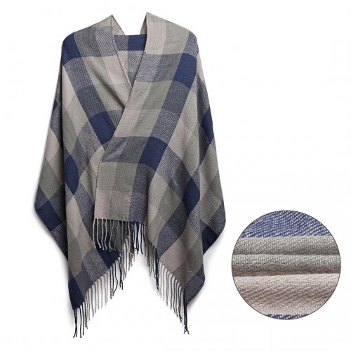 Women Fashion Long Shawl Grid Tassel Winter Warm Lattice Large Scarf - Grey