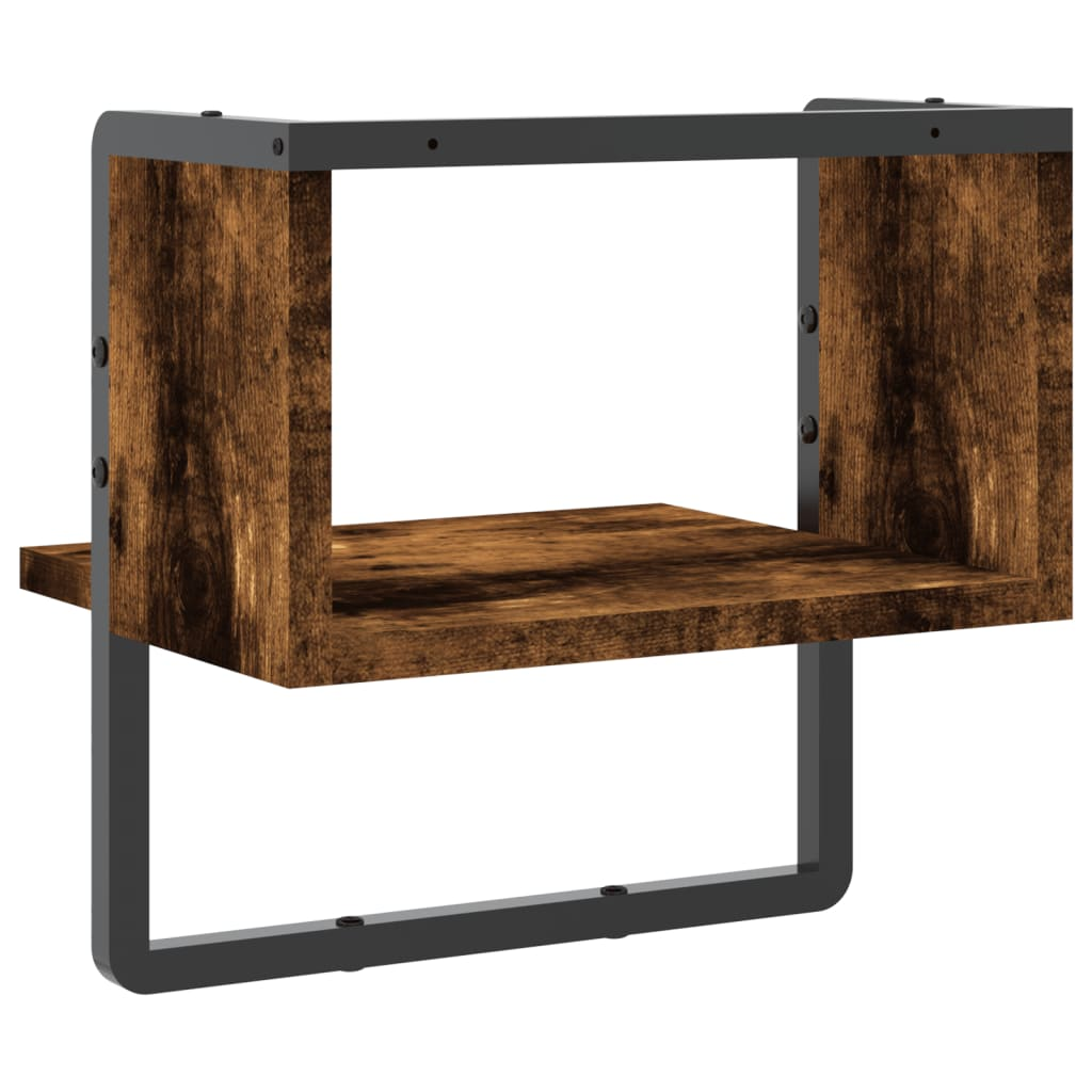 Wall Shelf with Bar Smoked Oak 30x25x30 cm