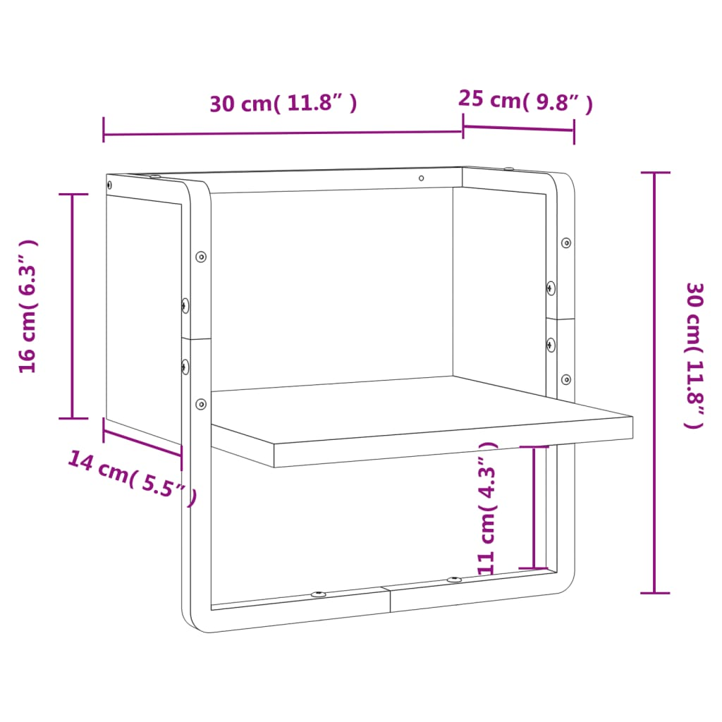 Wall Shelf with Bar Smoked Oak 30x25x30 cm