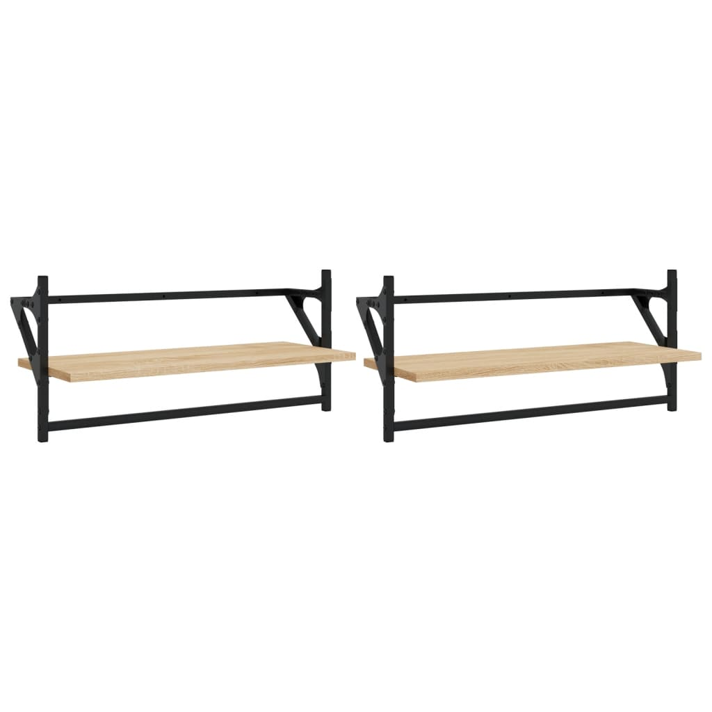 Wall Shelves with Bars 2 pcs Sonoma Oak 65x25x30 cm