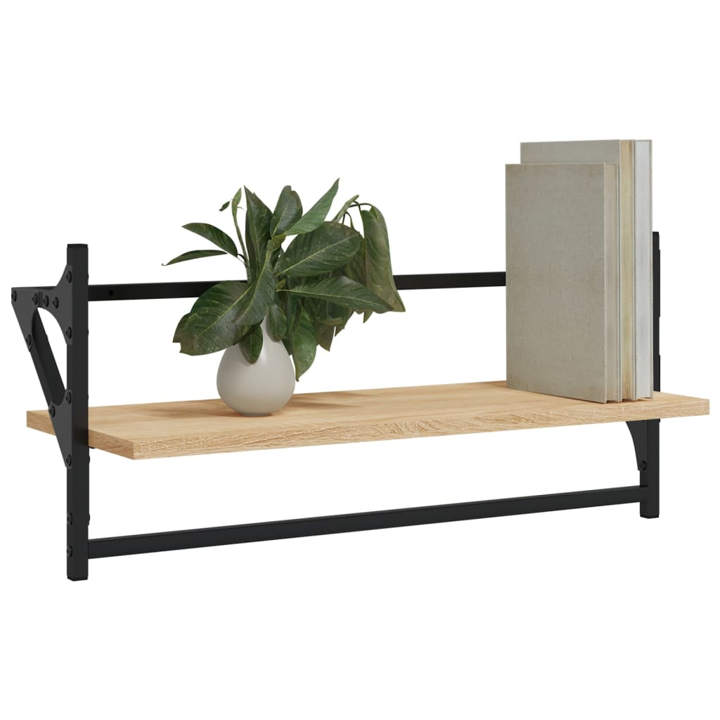 Wall Shelves with Bars 2 pcs Sonoma Oak 65x25x30 cm