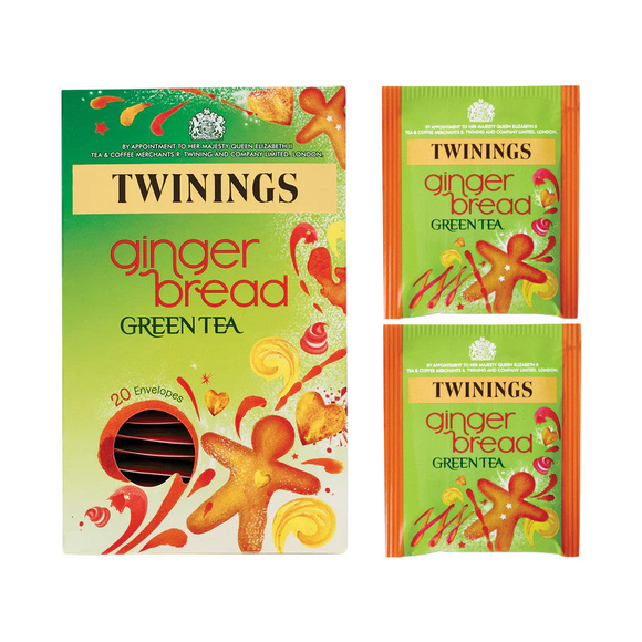 Twinings Gingerbread Green Tea Bags Individually Enveloped Wrapped Tagged Sachet