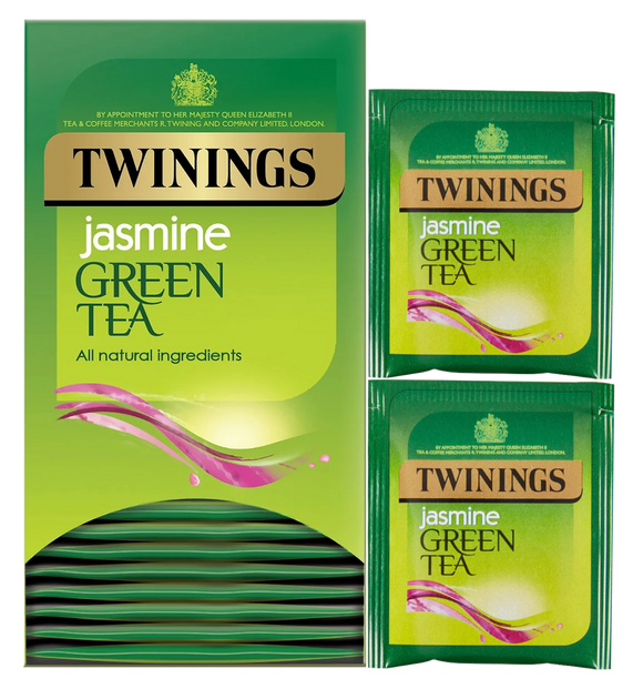 Twinings Green Tea & Jasmine Tea Bags Individually Enveloped Tagged Sachet Herb