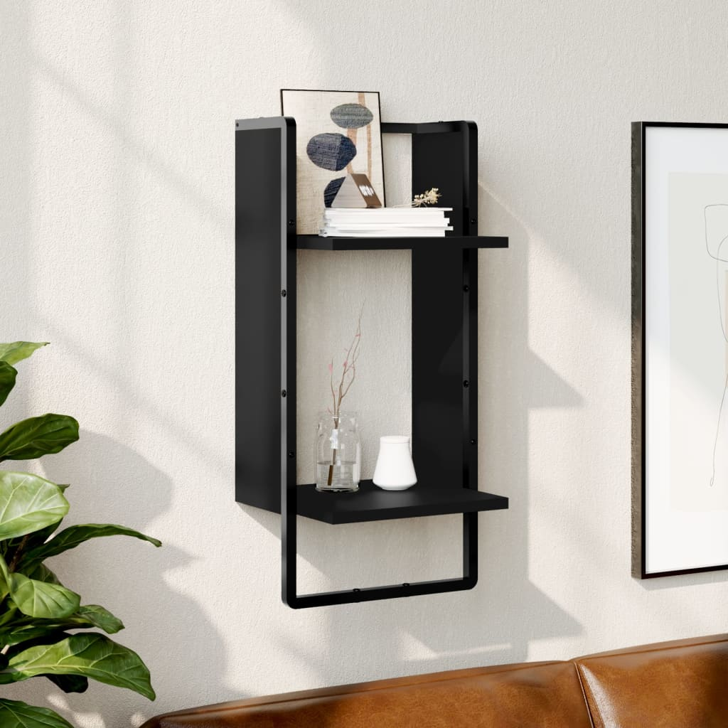 Wall Shelf with Bar Black 30x25x65 cm