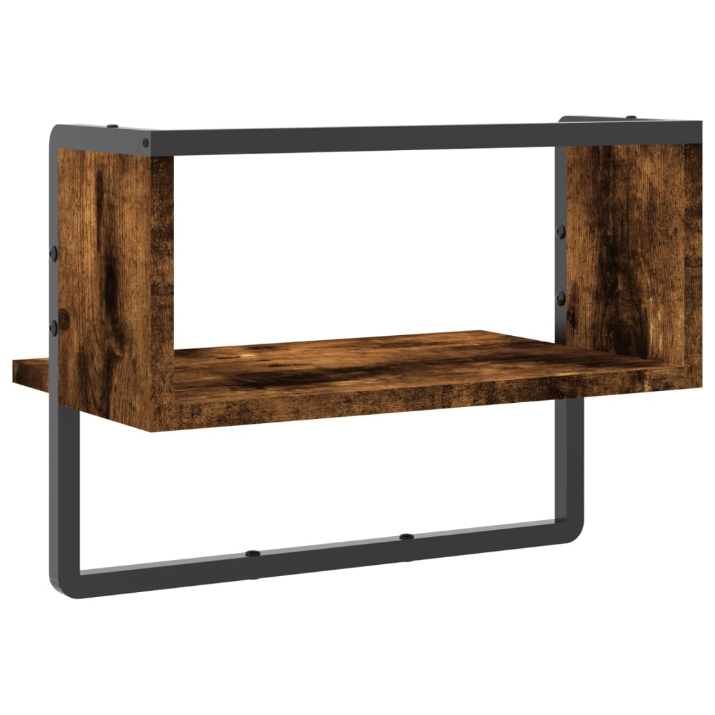 Wall Shelf with Bar Smoked Oak 40x25x30 cm