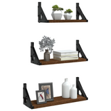 3 Piece Wall Shelf Set Brown Oak Engineered Wood