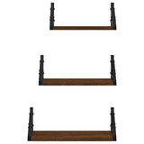 3 Piece Wall Shelf Set Brown Oak Engineered Wood