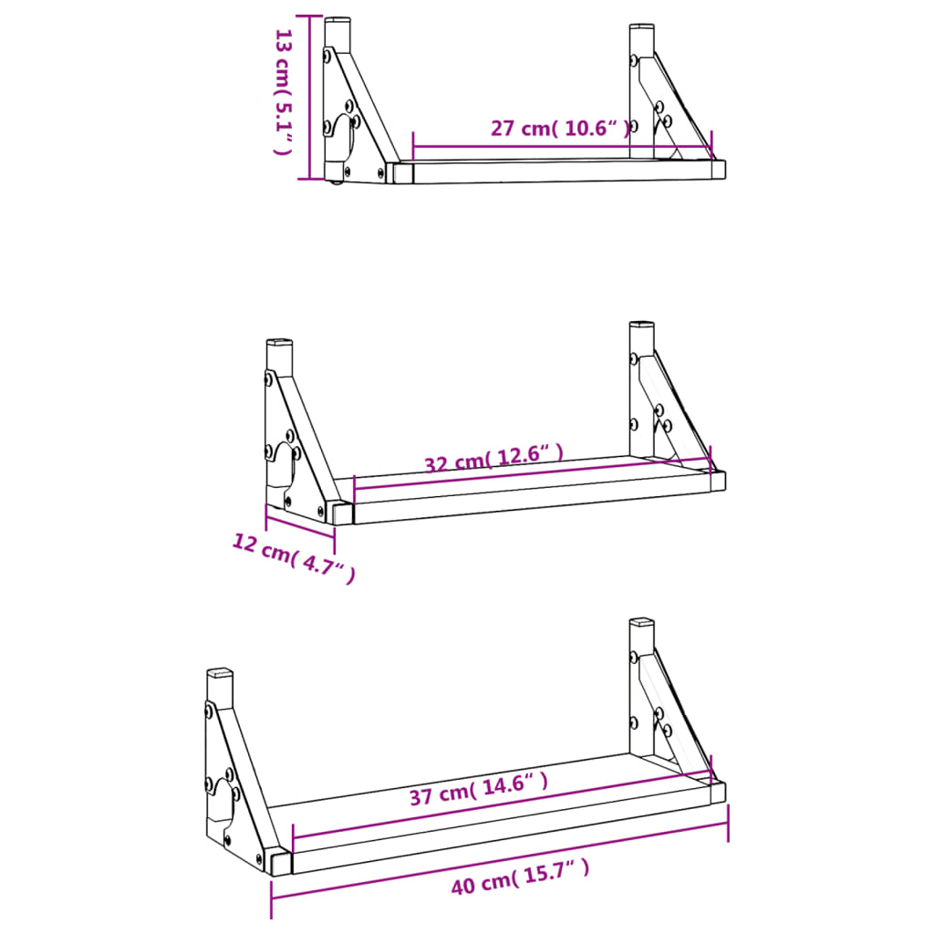 3 Piece Wall Shelf Set Brown Oak Engineered Wood