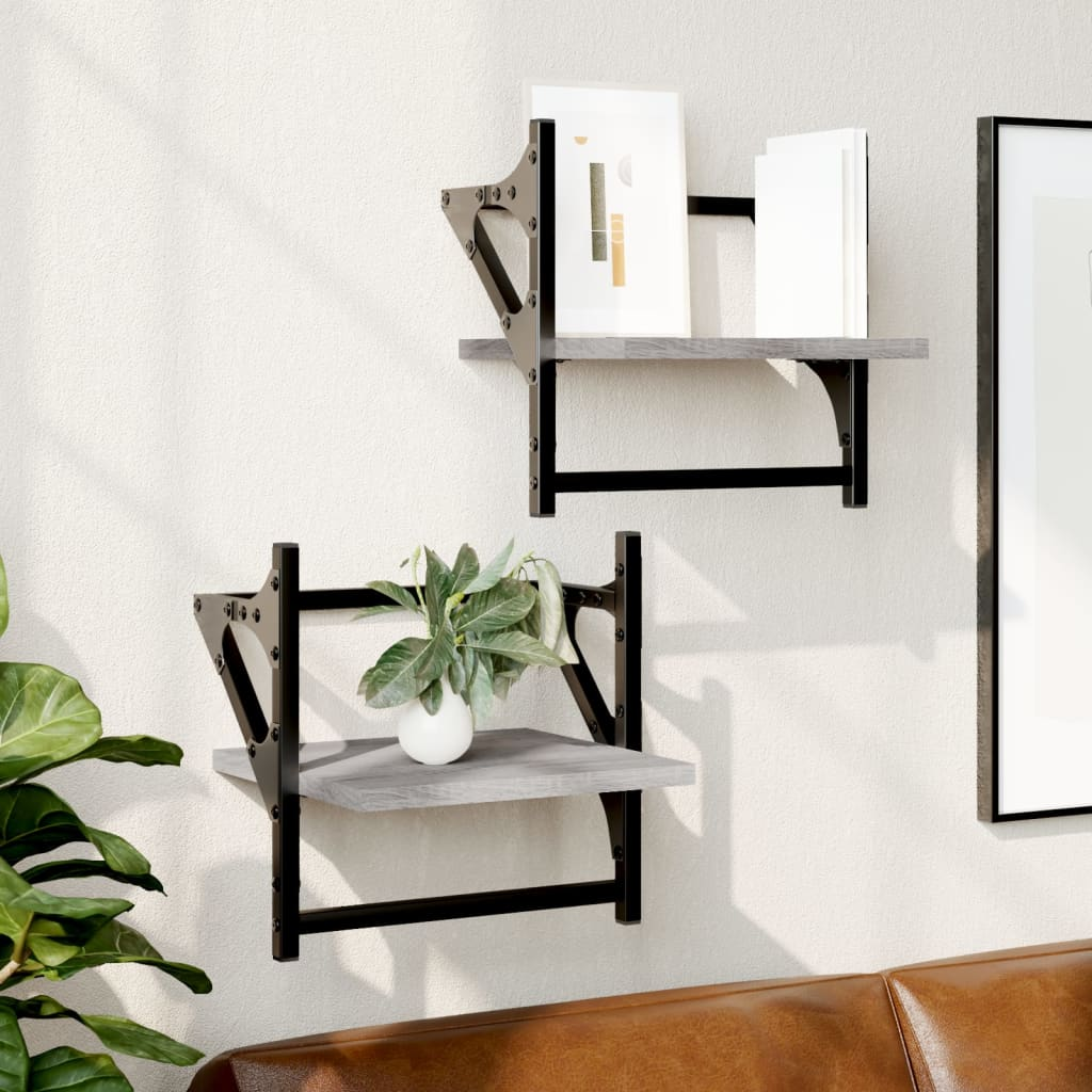 Wall Shelves with Bars 2 pcs Grey Sonoma 30x25x30 cm