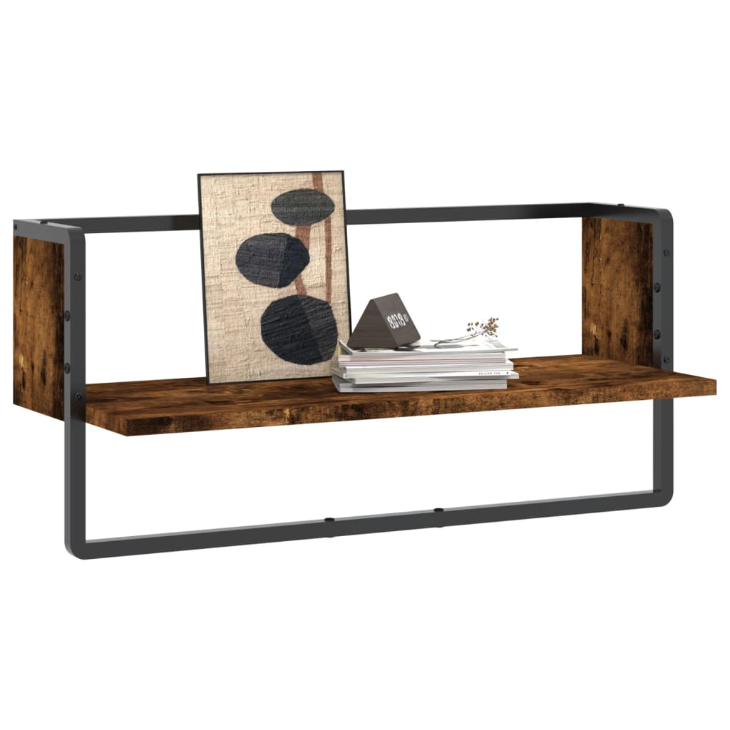 Wall Shelf with Bar Smoked Oak 65x25x30 cm