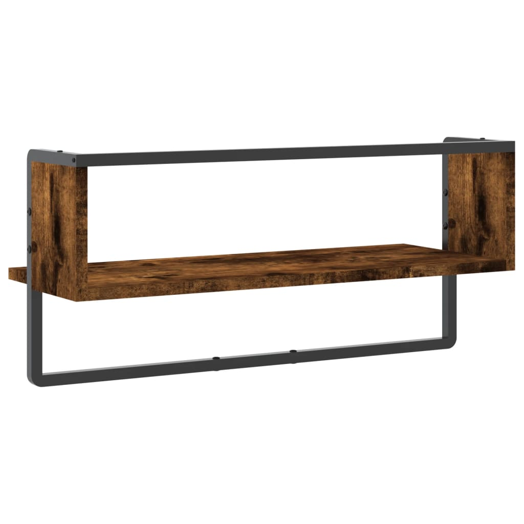 Wall Shelf with Bar Smoked Oak 65x25x30 cm