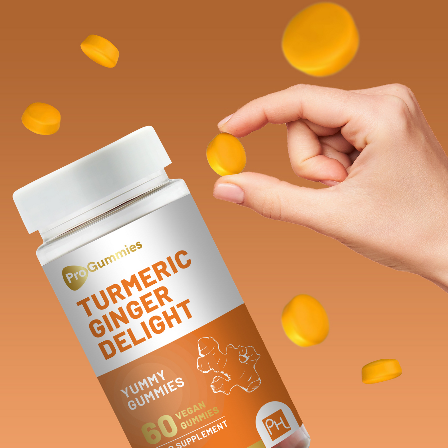 Turmeric and Ginger Gummies | 60 Vegan Pro Gummies | Natural Peach Flavour | Mouth-Watering Gummies for Overall Health and Well-Being by Prowise