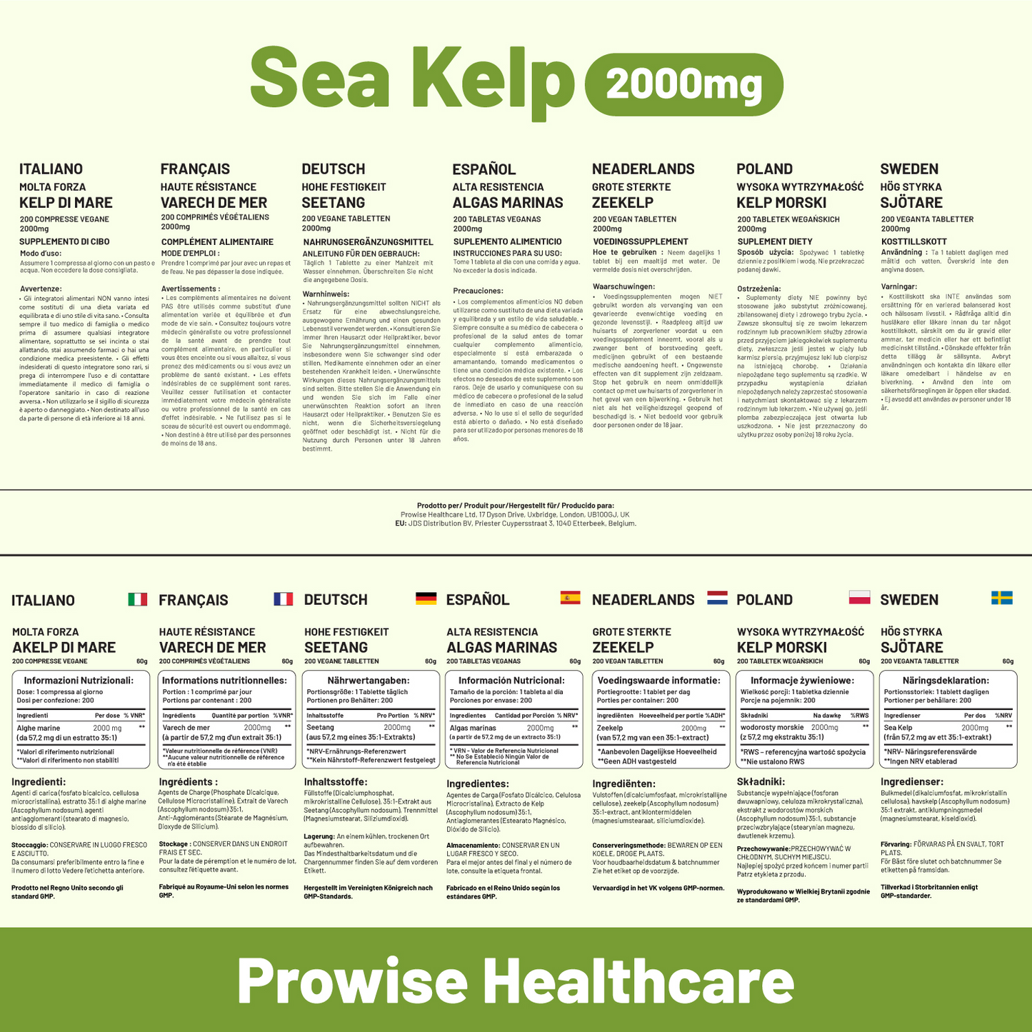 Sea Kelp 2000mg 200 Vegan Tablets | Natural Source of Iodine | Premium Ingredients | Proudly made in the UK by Prowise