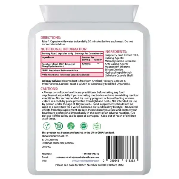 Raspberry Ketones + Colon Cleanse | Suitable For Vegetarians & Vegans | Made In UK