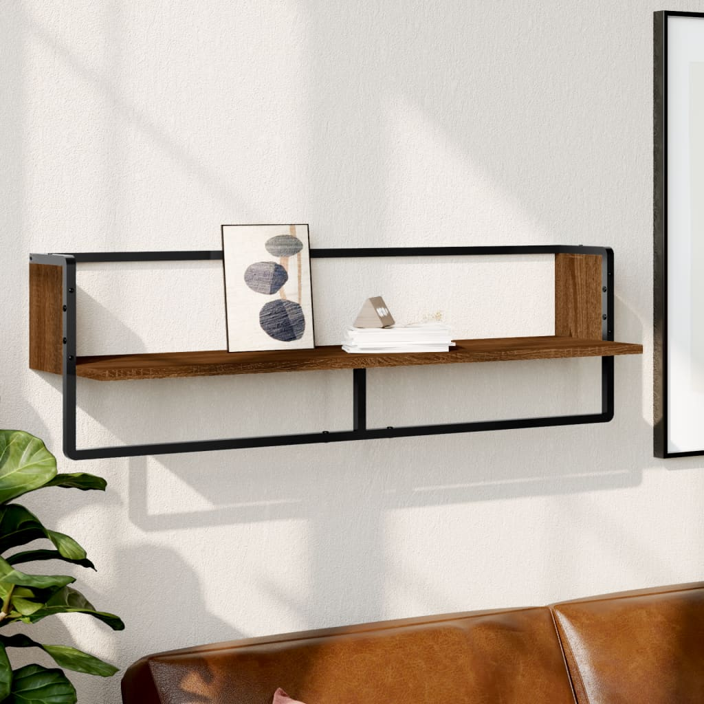 Wall Shelf with Bar Brown Oak 100x25x30 cm