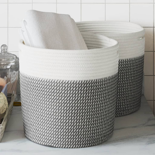 Storage Baskets 2 pcs Grey and White Ø28x28 cm Cotton