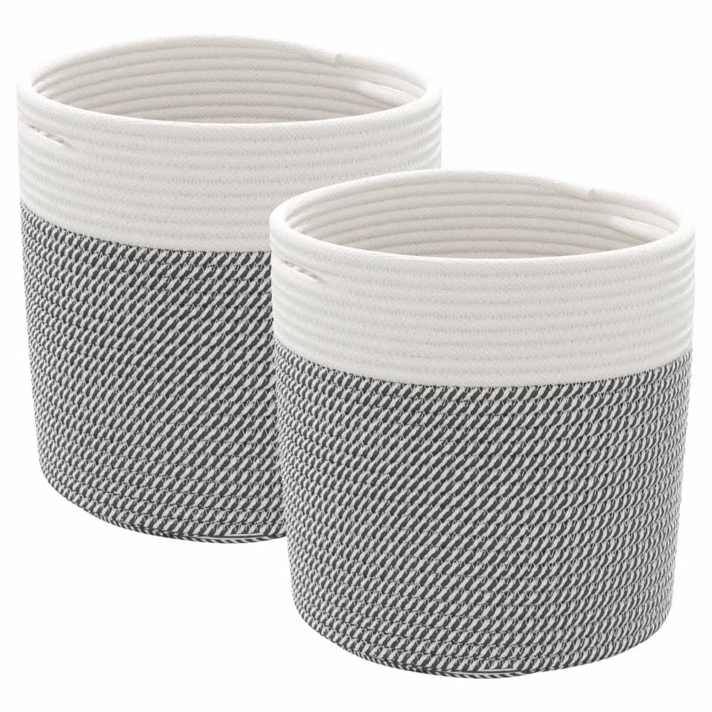 Storage Baskets 2 pcs Grey and White Ø28x28 cm Cotton