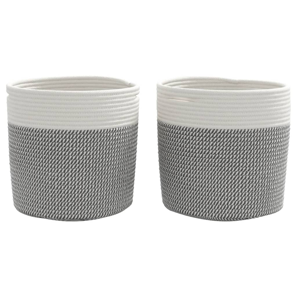 Storage Baskets 2 pcs Grey and White Ø28x28 cm Cotton