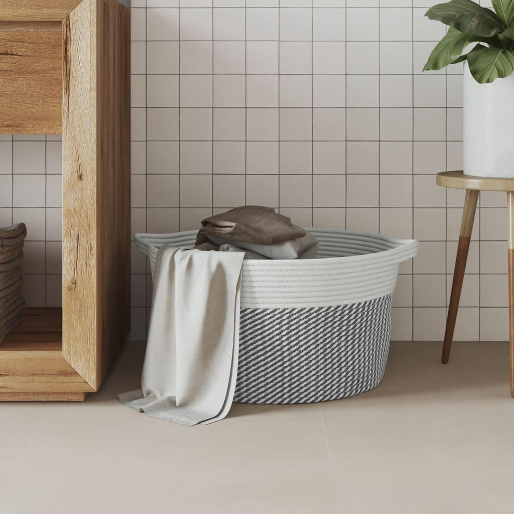 Storage Basket Grey and White Ø40x25 cm Cotton