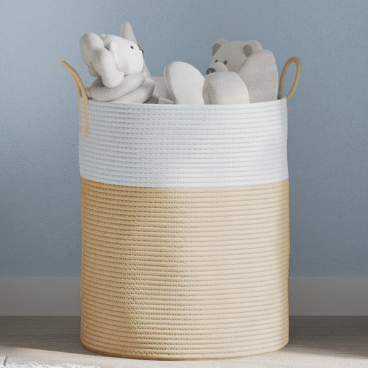 Storage Basket Beige and White Ø38x46 cm Cotton