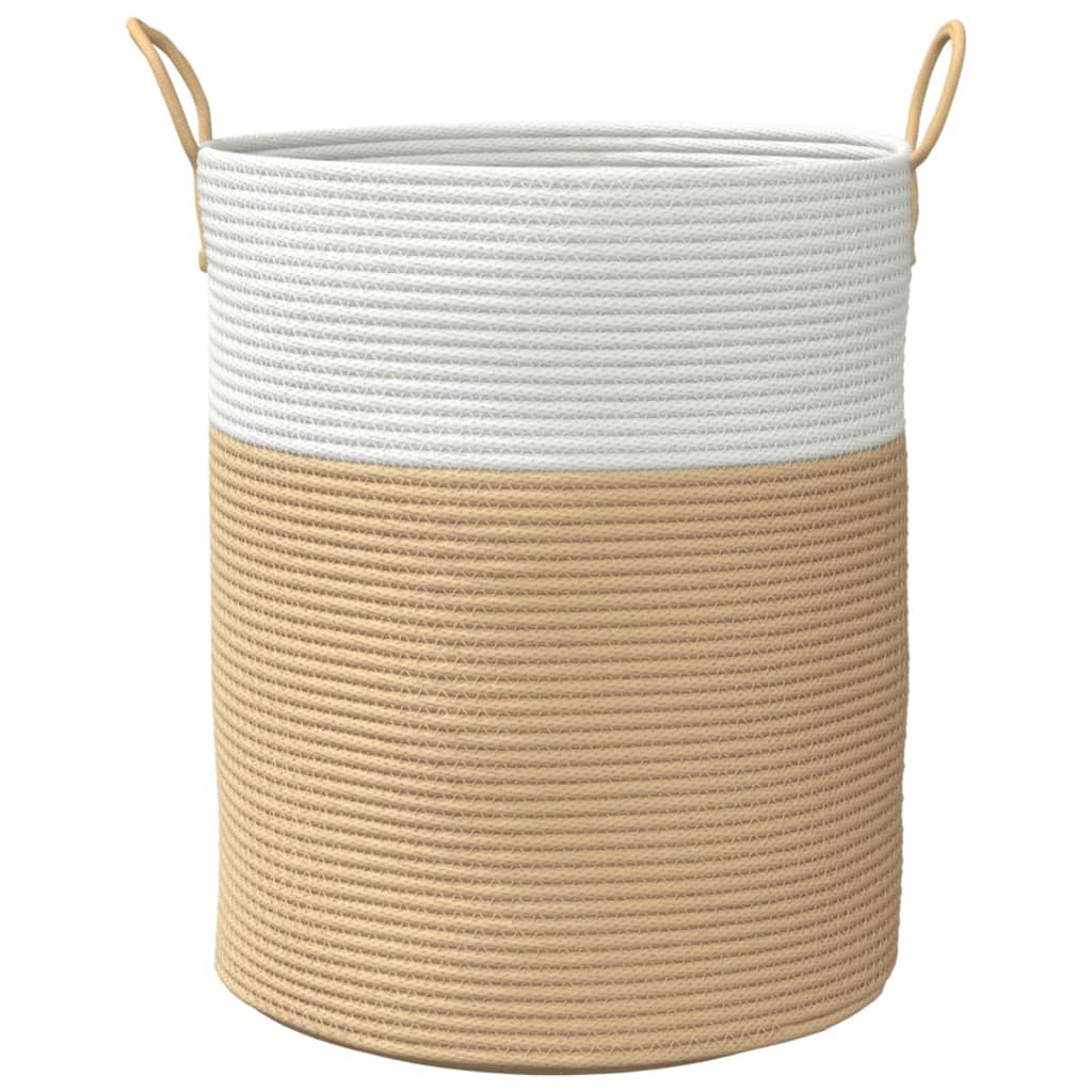 Storage Basket Beige and White Ø38x46 cm Cotton