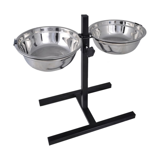 Adjustable Double Diner Pet Dog Feeding Stand & 2 x 2.6L Stainless Steel Bowls