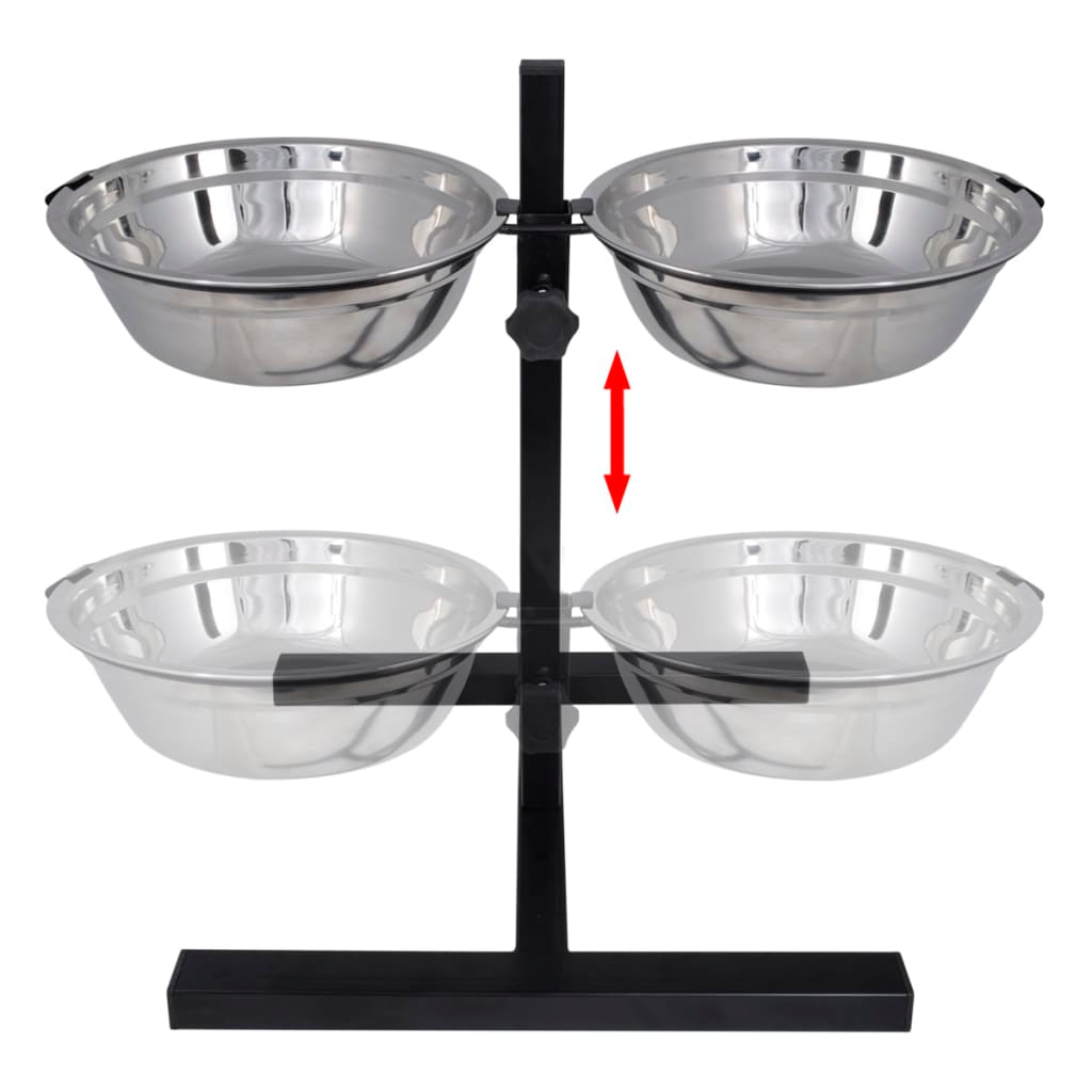 Adjustable Double Diner Pet Dog Feeding Stand & 2 x 2.6L Stainless Steel Bowls