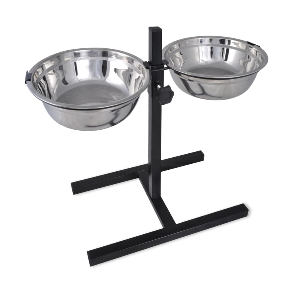 Adjustable Double Diner Pet Dog Feeding Stand & 2 x 4.1L Stainless Steel Bowls