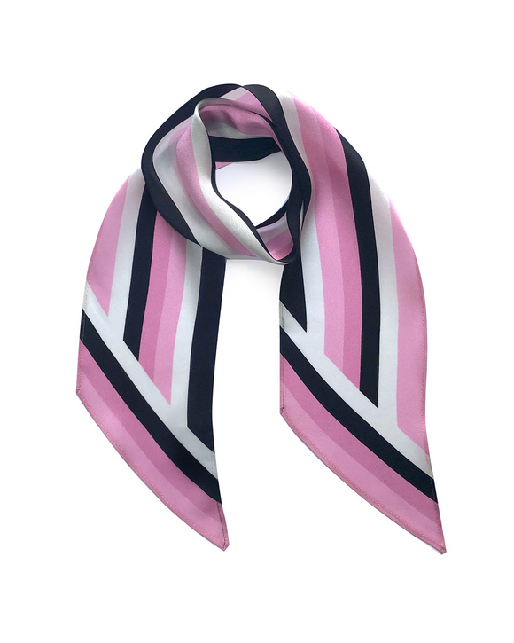 Henley Silk Stripe Neck Scarf Pink