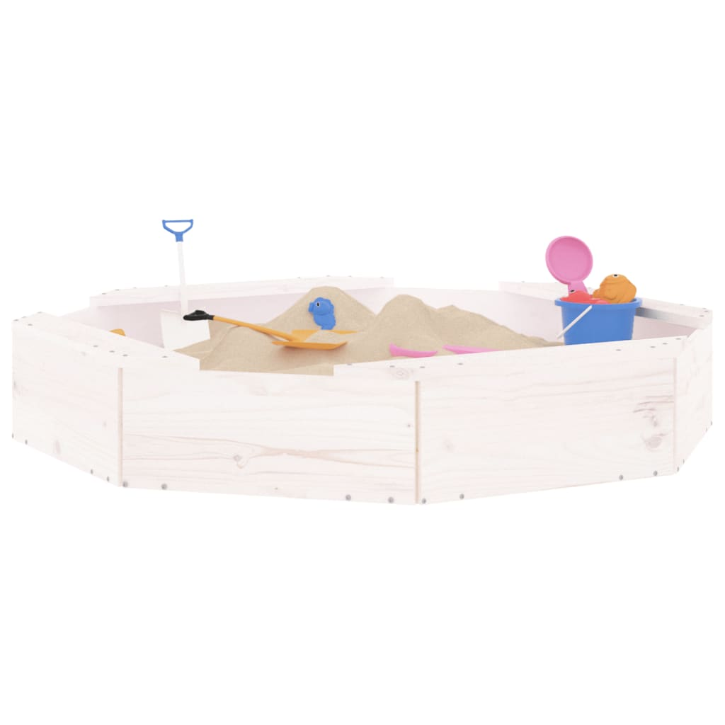 vidaXL Sandbox with Seats White Octagon Solid Wood Pine