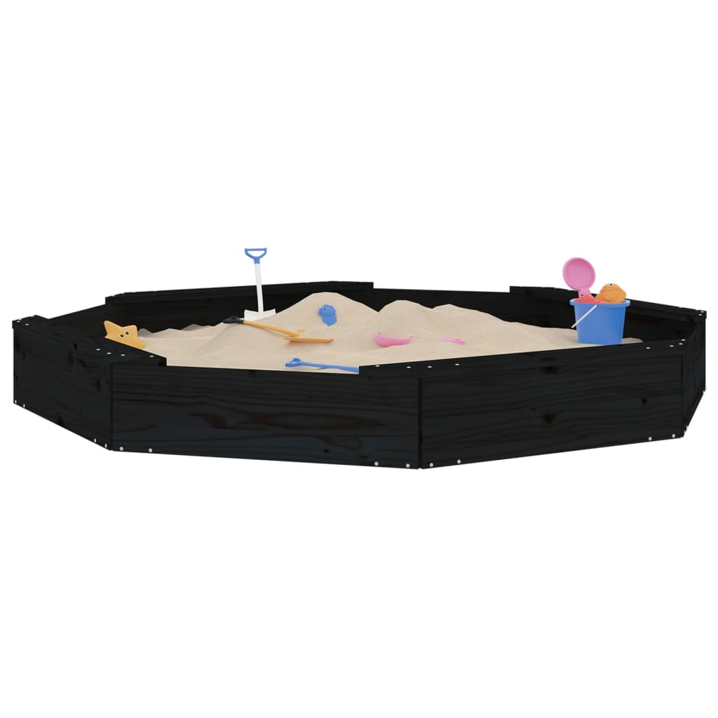 vidaXL Sandbox with Seats Black Octagon Solid Wood Pine