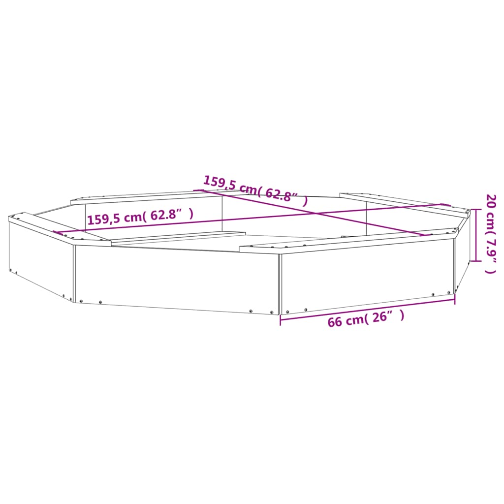 vidaXL Sandbox with Seats Black Octagon Solid Wood Pine