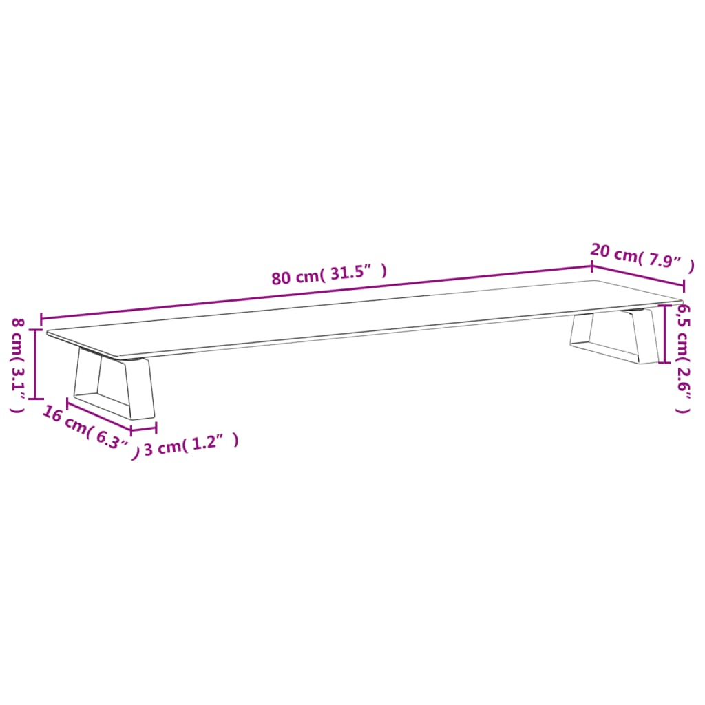 Monitor Stand Black 80x20x8 cm Tempered Glass and Metal