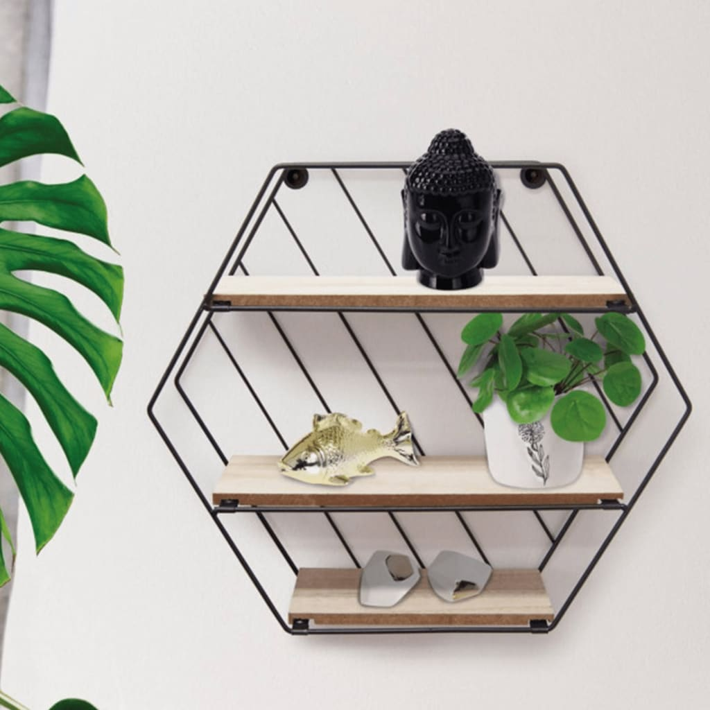 Home & Styling Wall Rack 3-Tier Natural and Black